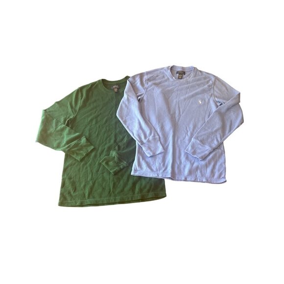 Polo Ralph Lauren Waffle Knit Long Sleeve Thermal Top Set of 2 Green Blue Size M - Picture 1 of 5